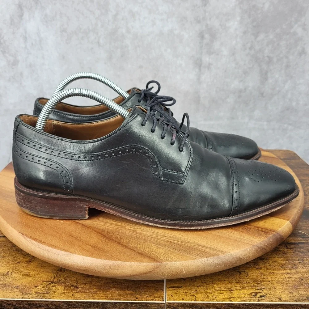 Johnston & Murphy  Oxford Shoes Mens 9.5 Black Leather Brogue Dress Work Everett
